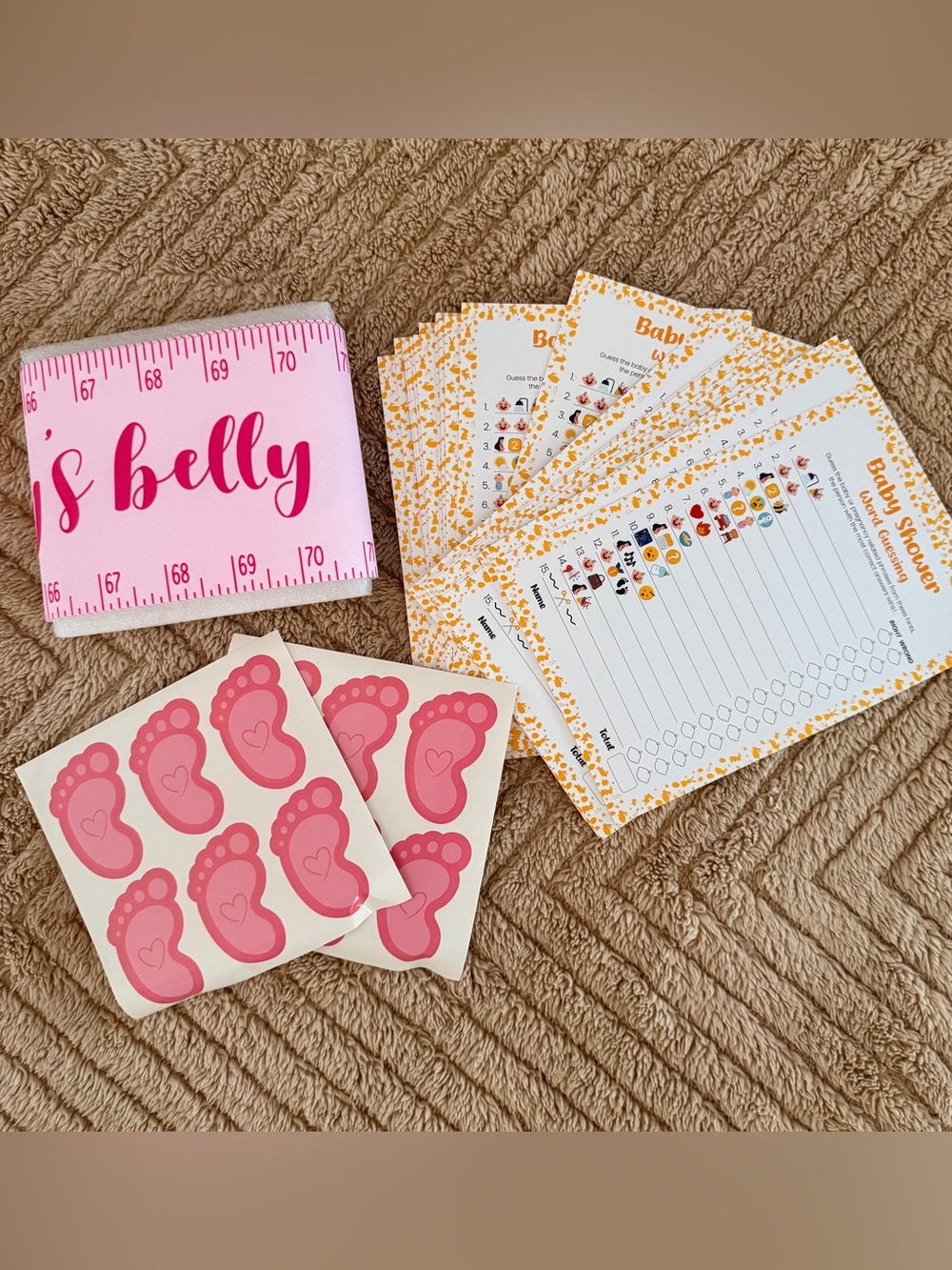 Baby Shower Game Pack with Pink Belly Tape & Footprint Stickers